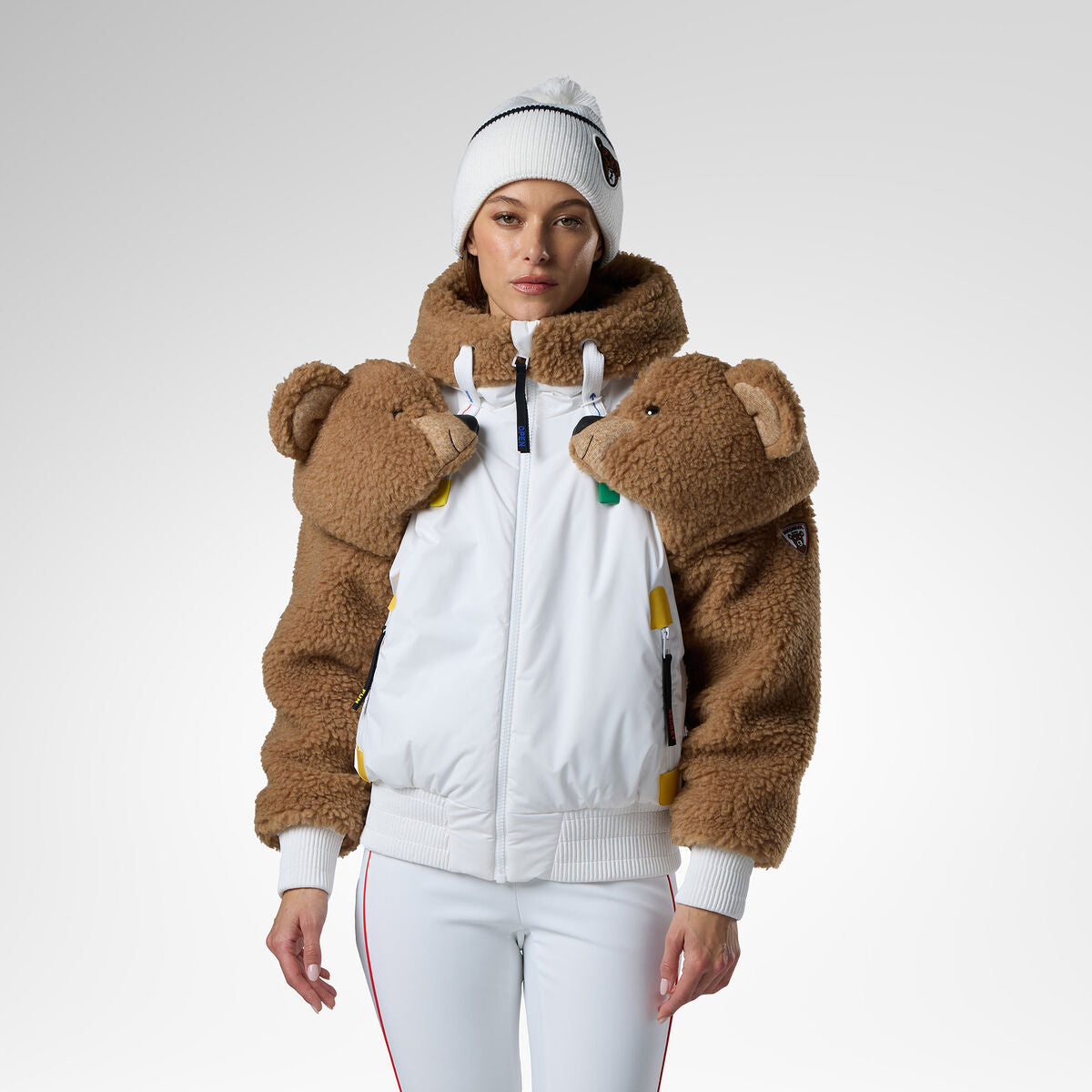 Giacca donna Rossignol JCC Teddy Hoodie CastelBajac indossata, vista frontale