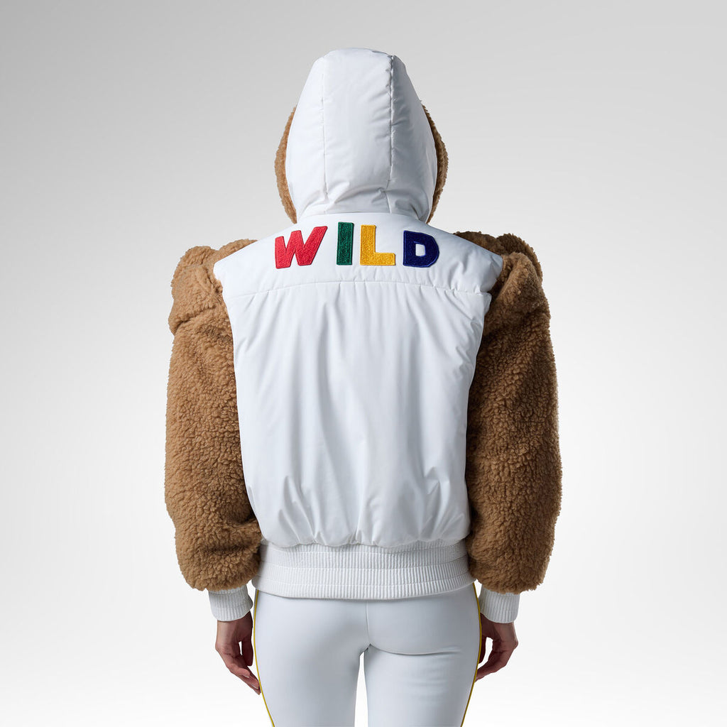 Giacca donna Rossignol JCC Teddy Hoodie CastelBajac, retro con scritta WILD multicolore