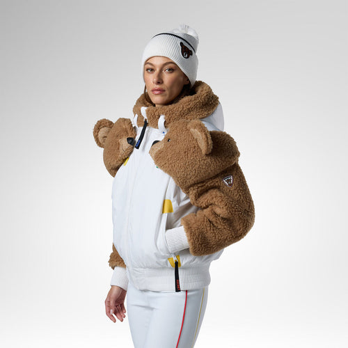 Giacca donna Rossignol JCC Teddy Hoodie CastelBajac indossata, vista di tre quarti