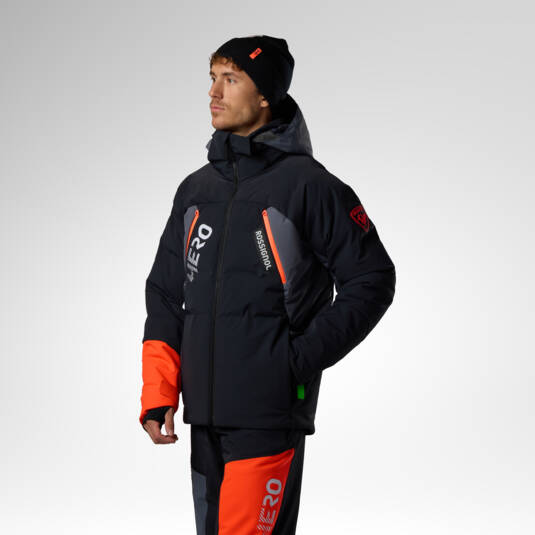 Giacca Rossignol Hero 4-Way Stretch Puffy nera, vista di tre quarti